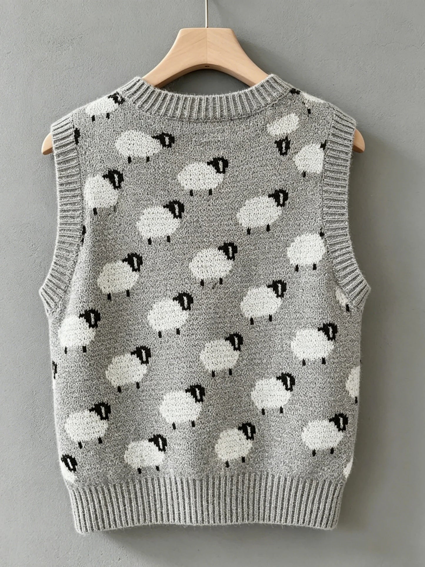 Women's plus size sheep pattern knitted vest, casual and elegant spring/summer style