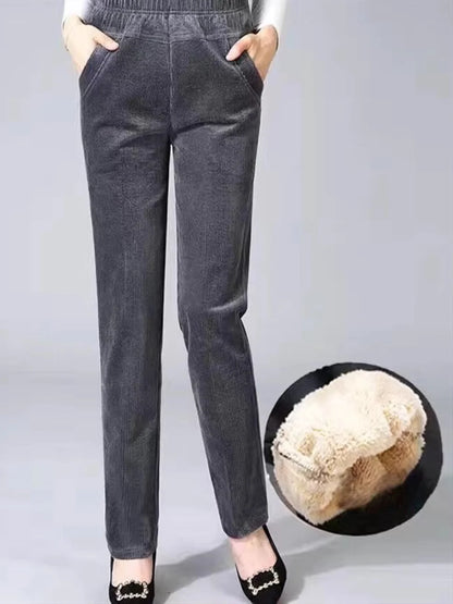 Autumn Winter Thiened Women's Casual Pants Lamb Velvet Harem Pants High Waist Straight Legged Fce Lined Mom Jeans Corduroy