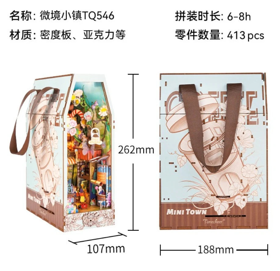 Tonecheer Mini Town Monster Carnival Wooden Puzzle Building Blocks Diorama Model Kit 3D Wooden Gift Toy Dollhouse Decoration