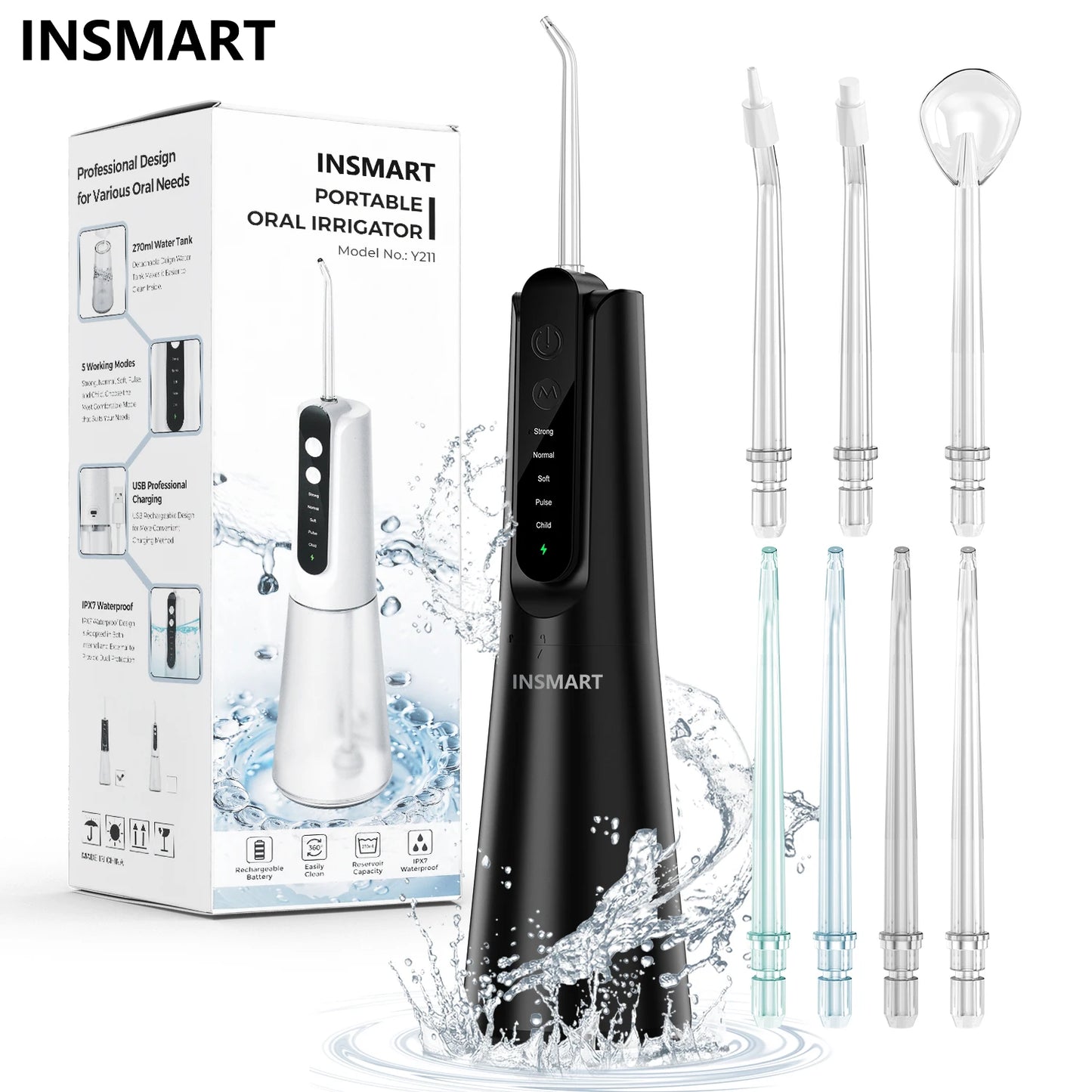 INSMART Water Flosser Dental Portable Oral Irrigator Water Flosser Teeth Whitening Waterproof Water Floss 270ML Teeth Cleaner