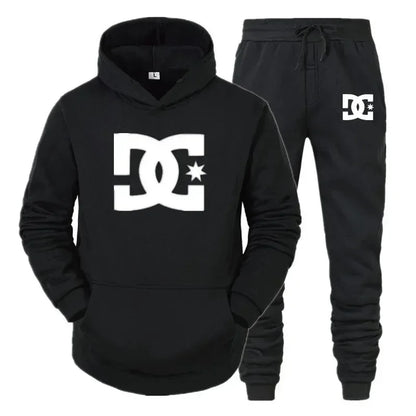 New Men's DC Print Autumn-Winter Zip-Up Hooded Sweatshirt + Leisure Pants Two-Piece Set Fitness Fashion Running Outfit