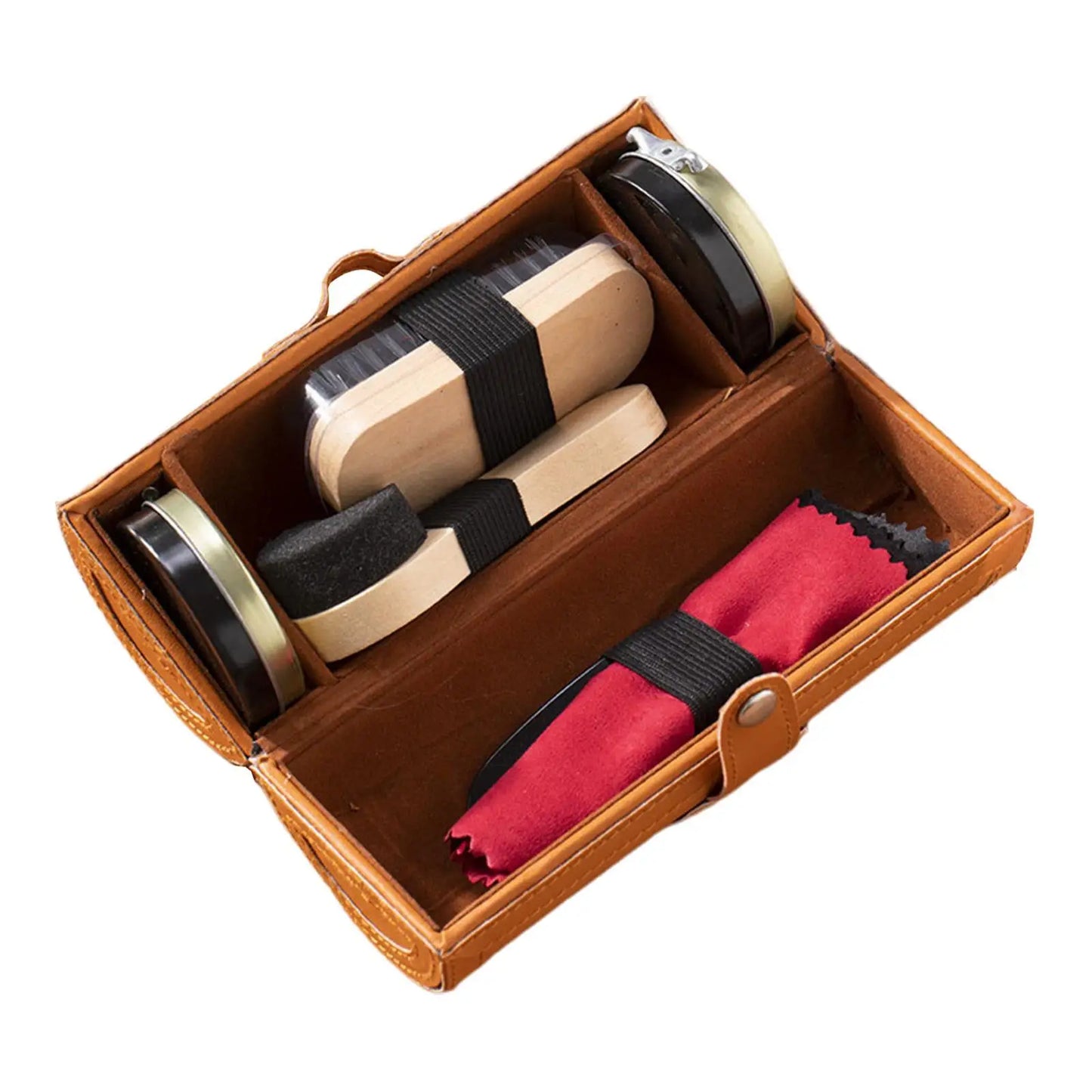 Portable Leather Shoe Care Cleaner Kit Shoe Shine Box with Brushes and Polishes for Men’s Boots Home or Travel Use