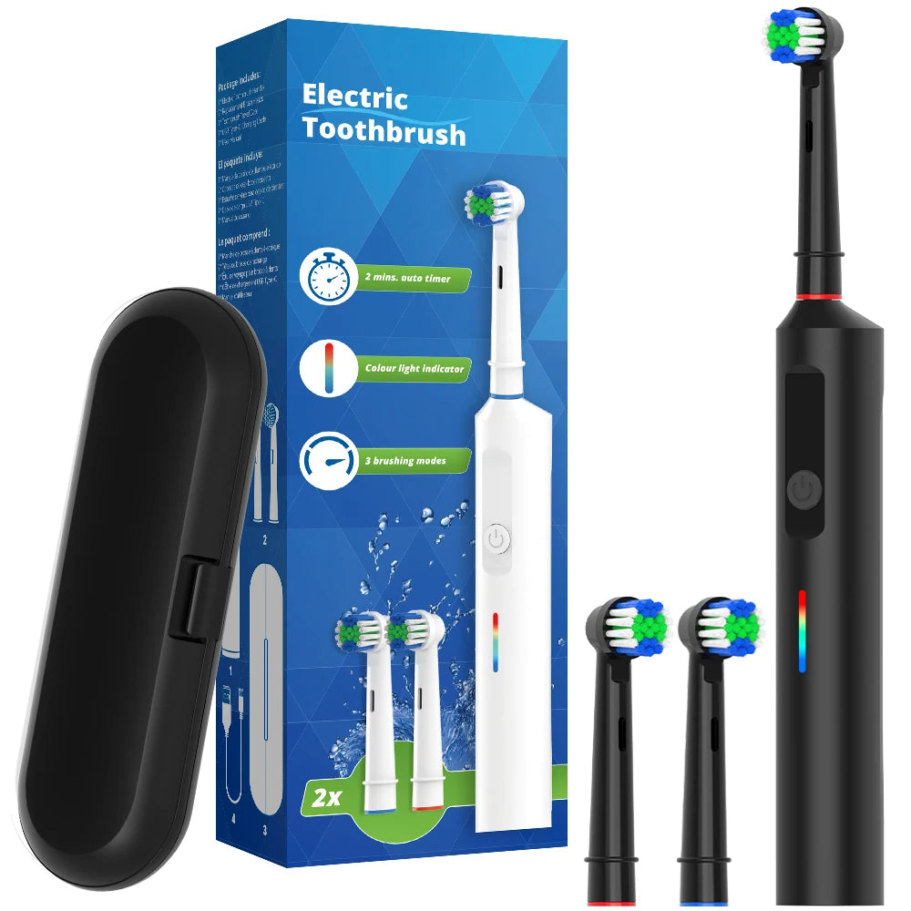 Rotation Cleaning Electric Toothbrush -3 Modes & Smart Timer, USB Charging & Brush Heads, Compatible with Oral B Toothbrush Head