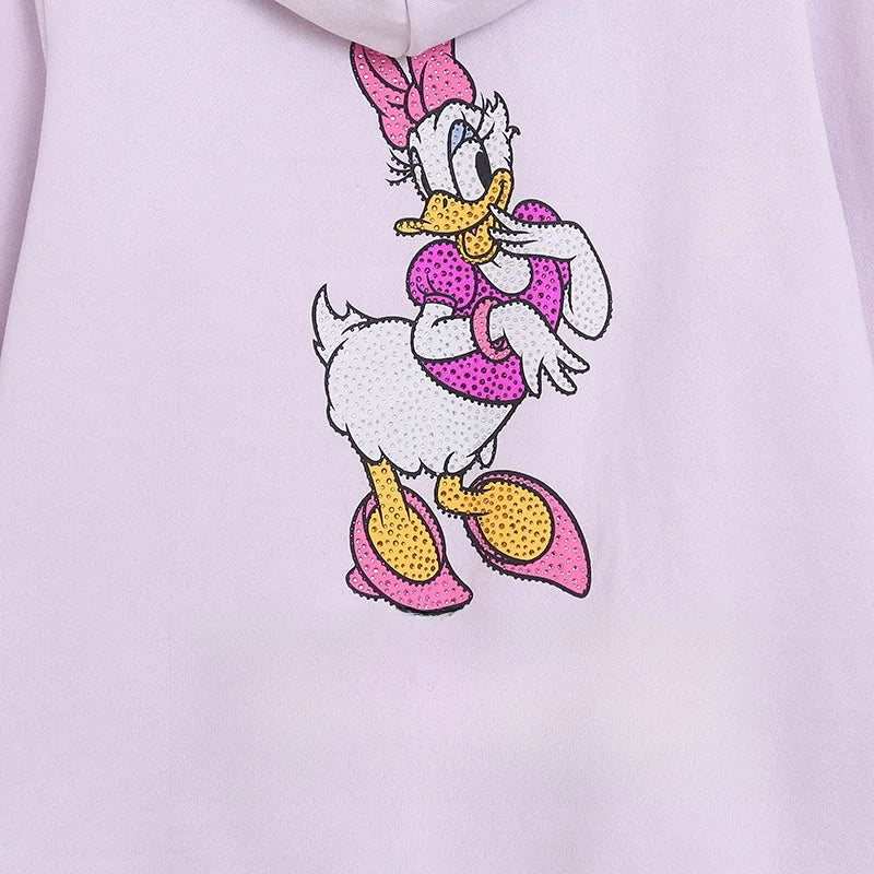 Loose Fit Fleece Lined Zipper Hoodie Women's Cartoon Anime Letter Embroidery Slimming Outerwear Comfortable Spring Cardigan