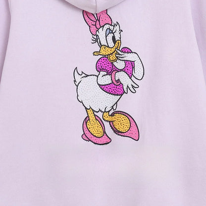 Loose Fit Fleece Lined Zipper Hoodie Women's Cartoon Anime Letter Embroidery Slimming Outerwear Comfortable Spring Cardigan