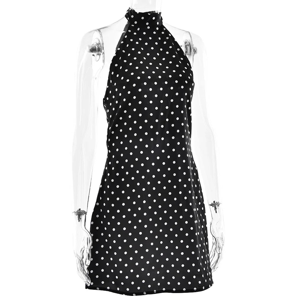Tuularose Fashion Polka Dot Dress Vintage High Waist Sleeveless Backless Neck Lace-up Dress Sexy Party Luxury Women Dresses Y2k