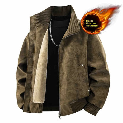 Warmth Thickened PU Leather Jacket Men's Loose Winter Coat Fleece Lined American Style Casual Outerwear Windproof Waterproof