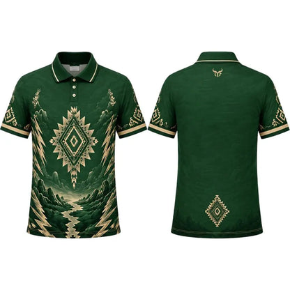 New Men's Western Mountain Ethnic Style Casual Printed Polo Shirt Quick Dry Sport Golf Shirt Summer Casual Breathable Lapel Tops