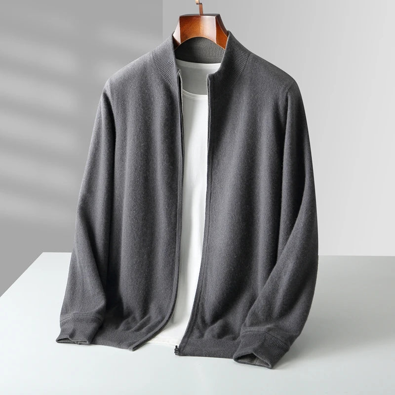 Autumn And Winter New Men's 100% Pure Wool Double-Sided Zipper Cardigan Coat Thickened Knitted Sweater Collar Coat