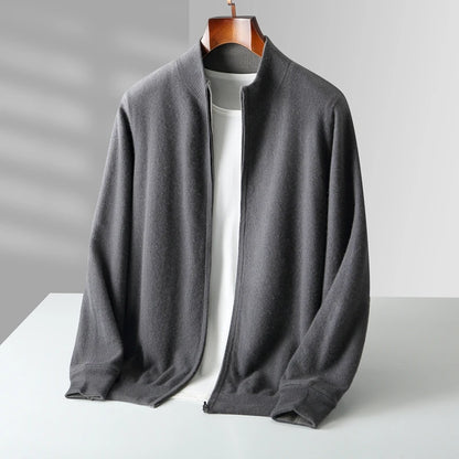 Autumn And Winter New Men's 100% Pure Wool Double-Sided Zipper Cardigan Coat Thickened Knitted Sweater Collar Coat