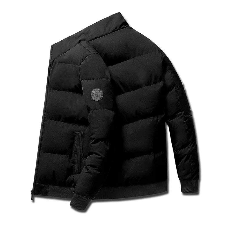New  Men's Casual Cotton-padded Coat Winter Warm Thickened Solid Color Jacket Stand Collar Trendy Korean Style Fit Padded Jacket