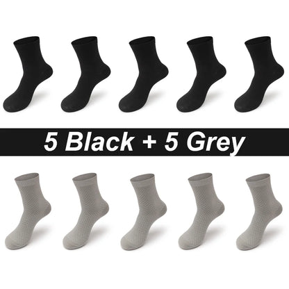 10Pairs/Lot Men's Bamboo Fiber Socks Long Black Business Soft Breathable New High Quality  Autumn for Male Socks Plus Size 39-48