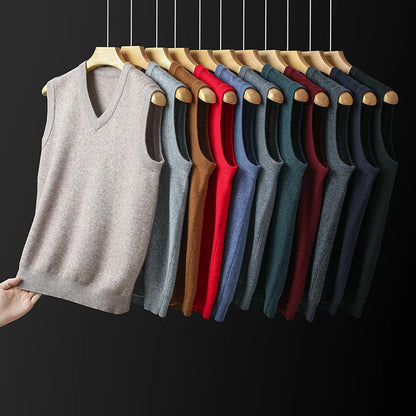 Top Grade Anti-Pilling Thick New Autum Winter Fashion Brand V Neck Business Casual Men Knit Pullover Sweater Vest Sleeveless