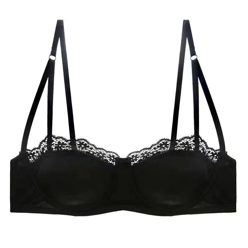 French Half Cup Lace Underwired Bra Set Ladies Thin Push Up Gather Fit No Gap Small Bust Comfortable Sexy Lingerie Two Piece Set