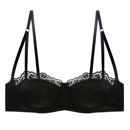 French Half Cup Lace Underwired Bra Set Ladies Thin Push Up Gather Fit No Gap Small Bust Comfortable Sexy Lingerie Two Piece Set