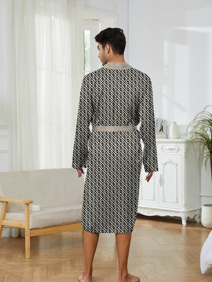 Spring Autumn Men's Digital Printed Fun Sleeping Robe,Trendy Home Quick Drying Leisure and Entertainment Shower Men's Bathrobe.