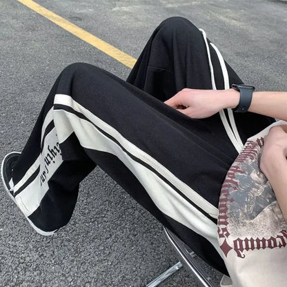 Man Sports Pants Thin Trousers Striped Straight Summer Xxxl Loose Sport Korean Popular Clothes Y2k Baggy Gym Sweatpants for Men
