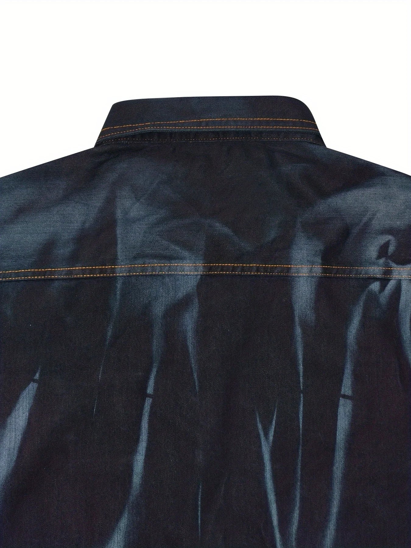 Men's Autumn Denim Shirt - Vintage Washed Tie-Dyed Cowboy Workwear Style with Double Chest Pockets, Topstitch Trim, Notched Coll