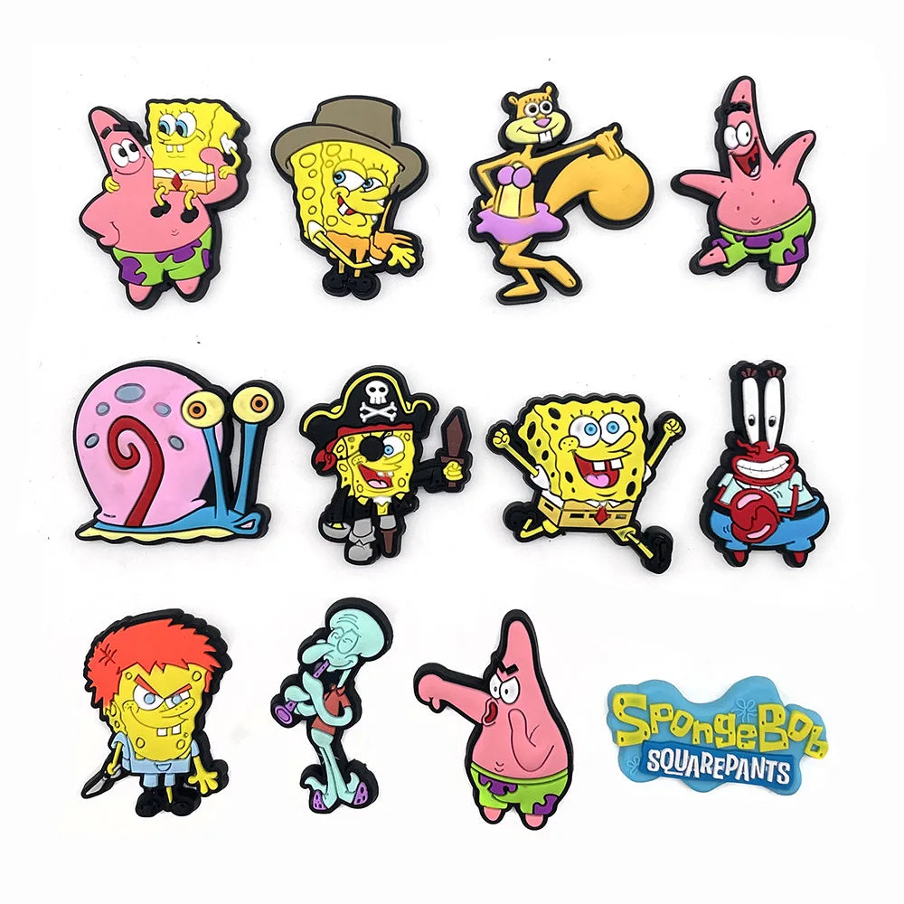 MIX Shoe Charms DIY Spongebob A/W PVC Shoes Charms Patrick Star Slippers Buckle Decorations Fit Boys Kids Birthday Xmas Gifts
