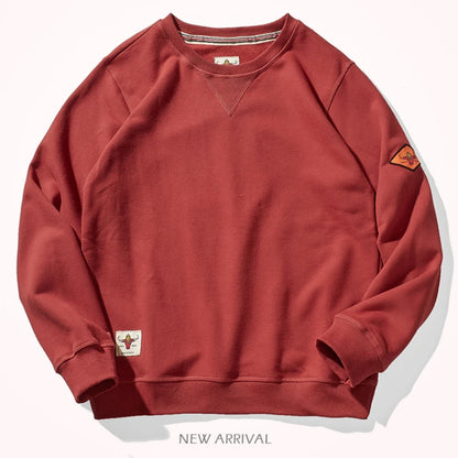 Round neck hoodless sweater for men 300g plush cotton solid color simple long sleeve spring and autumn Pullover Sports Top