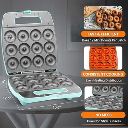 Mini Donut Maker Machine Bake 12 Mini Doughnuts Maquina Para Hacer Donas Perfect for Breakfast Snacks Desserts and More