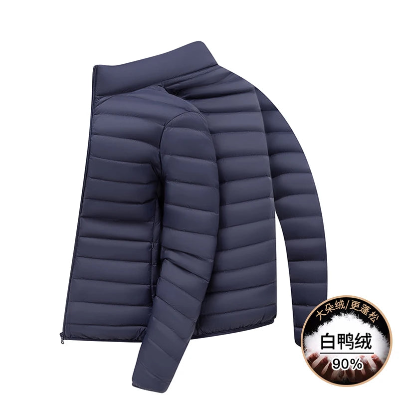 Autumn and Winter 90 White Duck Down Light Stand-Up Collar Down Jacket for Men, Fashionable and Warm Coat