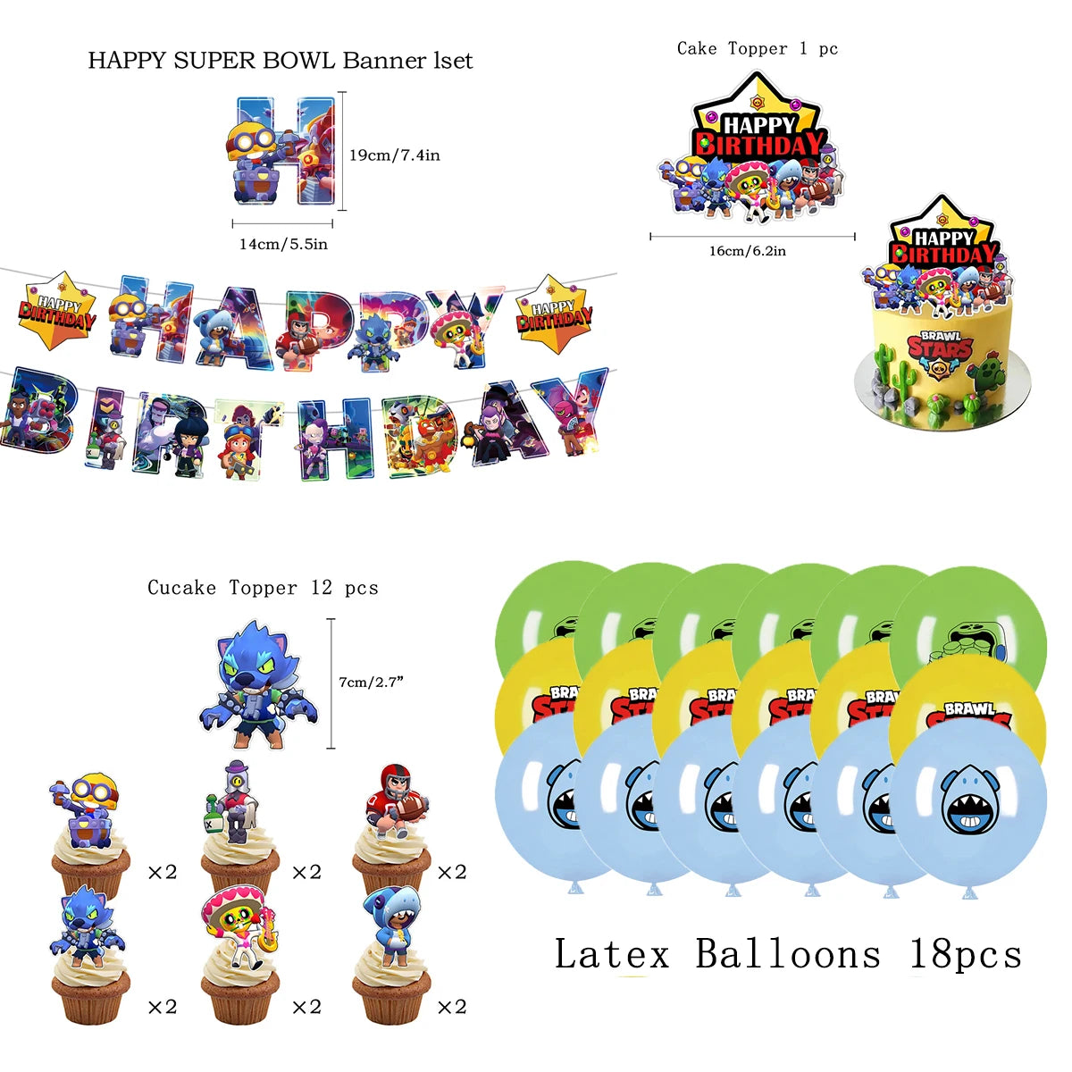 Anime Game Theme Party Supplies Flag Pull Banner Cake Topper Balloon Set Kid Girl Boy Happy Birthday Party Baby Shower Decor