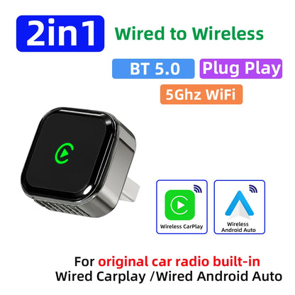 CarPlay Wireless Orange Adapter 2026 New Plug & Play Auto Connect No Delay Converts Wired to Wireless iPhone & Android