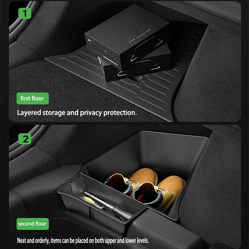 For Tesla Model Y Juniper 2026 2025 Trunk Side Storage Box Rear Trunk Organizer Flocking Mat Partition Anti-dirty Accessories