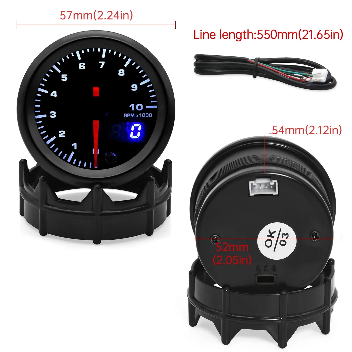 2" 52mm 7 Colors LED Dual Display Boost/Water/Oil temp/Oil Pressure/Volt/Air Fuel Ratio/EGT/Tachometer Car Gauge Digital Mete ﻿