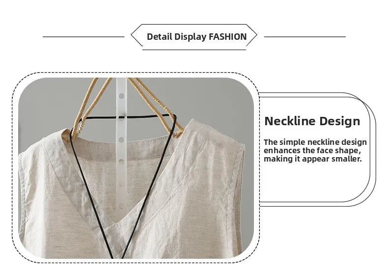 Slimming Pure Color Cotton Linen Lightweight Sleeveless round Neck Inner Wear Large Size Women's Fashionable Versatile Top