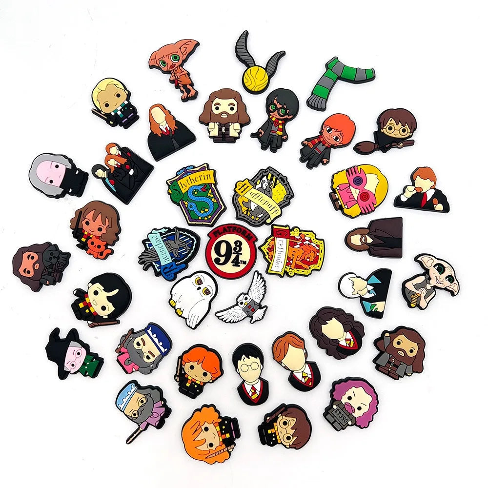 17-100Pcs Hot Toys Harry Potter Shoe Charms Accessories DIY Cartoon Clog Sandal Shoes Decoration Buckle Kids Party Gifts