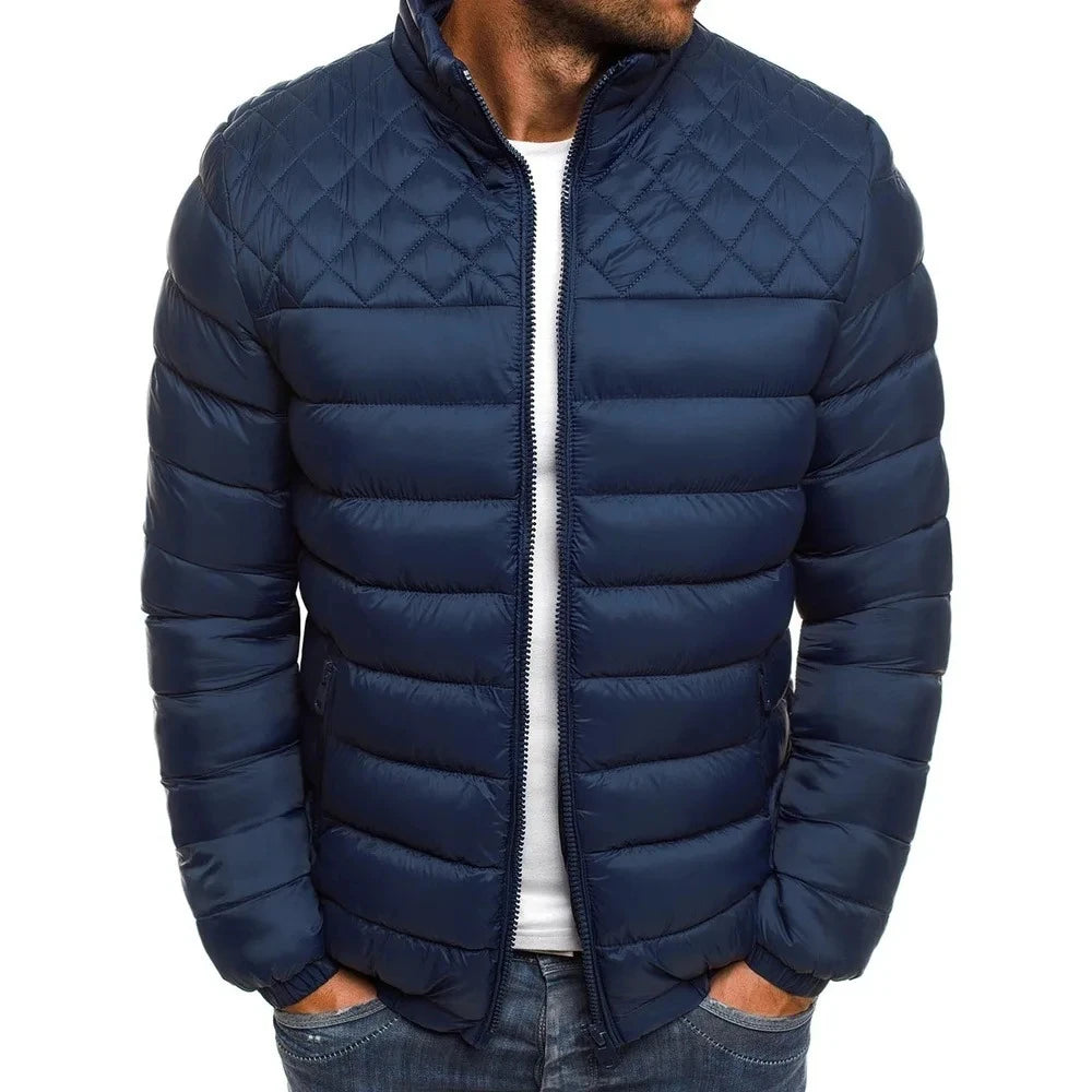 Men's Winter Solid Color Casual Men's Thin Chain Jacket Skiing Thick Street Clothing Fashion Zipper Diamond Warm Jacket