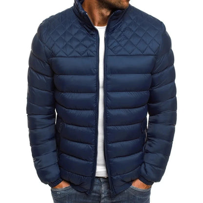 Men's Winter Solid Color Casual Men's Thin Chain Jacket Skiing Thick Street Clothing Fashion Zipper Diamond Warm Jacket