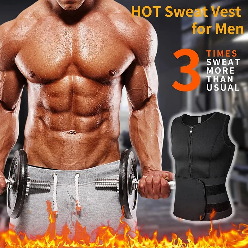 Men's Body Shaper Waist Trainer Sauna Vest Double Belt Sweat Shirt Corset Top Abdomen Slimming Shapewear Fat Burn Fitness Suits