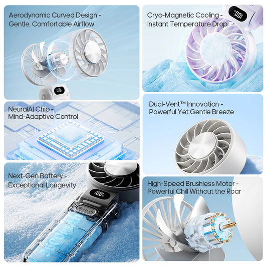 Kinscoter Mini Handheld Cooling Fan LED Display 3600mAh Foldable Portable Fan 100 Wind Speed w/ Lanyard for Outdoor Travel Gift