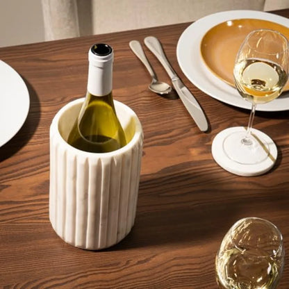 Marble Wine Chiller, Champagne Bucket for Parties, Bottle Cooler for Dining Tables, Outdoor Patios and More - Handcrafted Natur