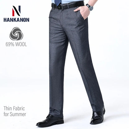Brand New High-end Men's Wool Pants -Wool Blend Thin Fabric for Summer,Business Formal Dress Pants,Wool Blend Trousers
