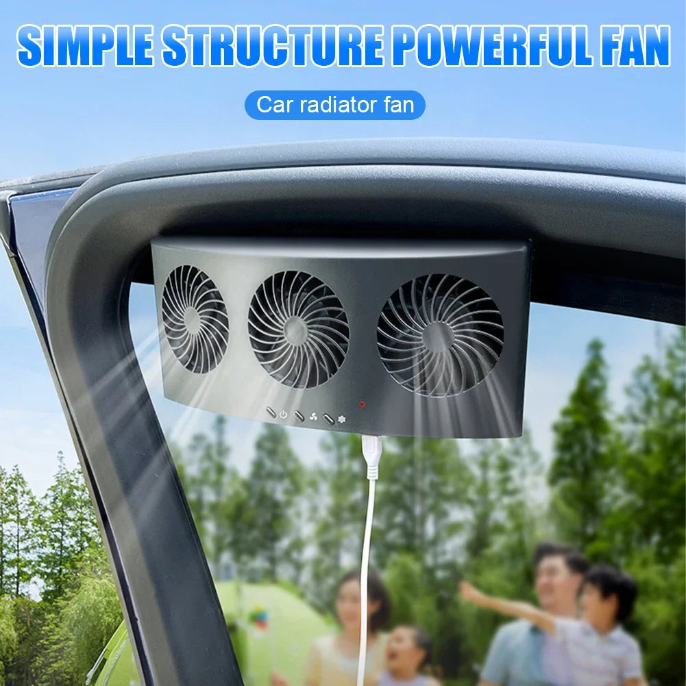 Car Exhaust Fan 3-Head Cooling Fan USB Powered Car Air Purifier Radiator Fan Window Vent Cool Ventilation Interior Accessories