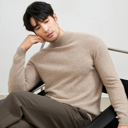 100% Pure Cashmere Men's Sweater Half High Neck Pullover Youth Business Casual Long Sleeve Jumper Spring/Autumn High-End Jacket