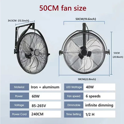 Nwe LED Wall Fan Remote Control 6 Speed Electric Fan Ventilation Multi-Adjustable Oscillating Head Timer Ceiling Fan Light