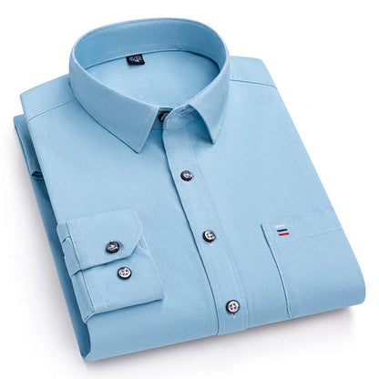 New 100%Pure Cotton Men's Shirts Long Sleeves Solid Color Soft Regular Fit Casual Shirt Pocket Social Blouse Male Clothes S-7XL