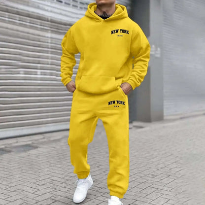 Amazon Cross-Border Hot Selling New Arrival Men's and Women's Streetwear Trendy Fleece Hooded Print Sweatshirt Set Bestseller