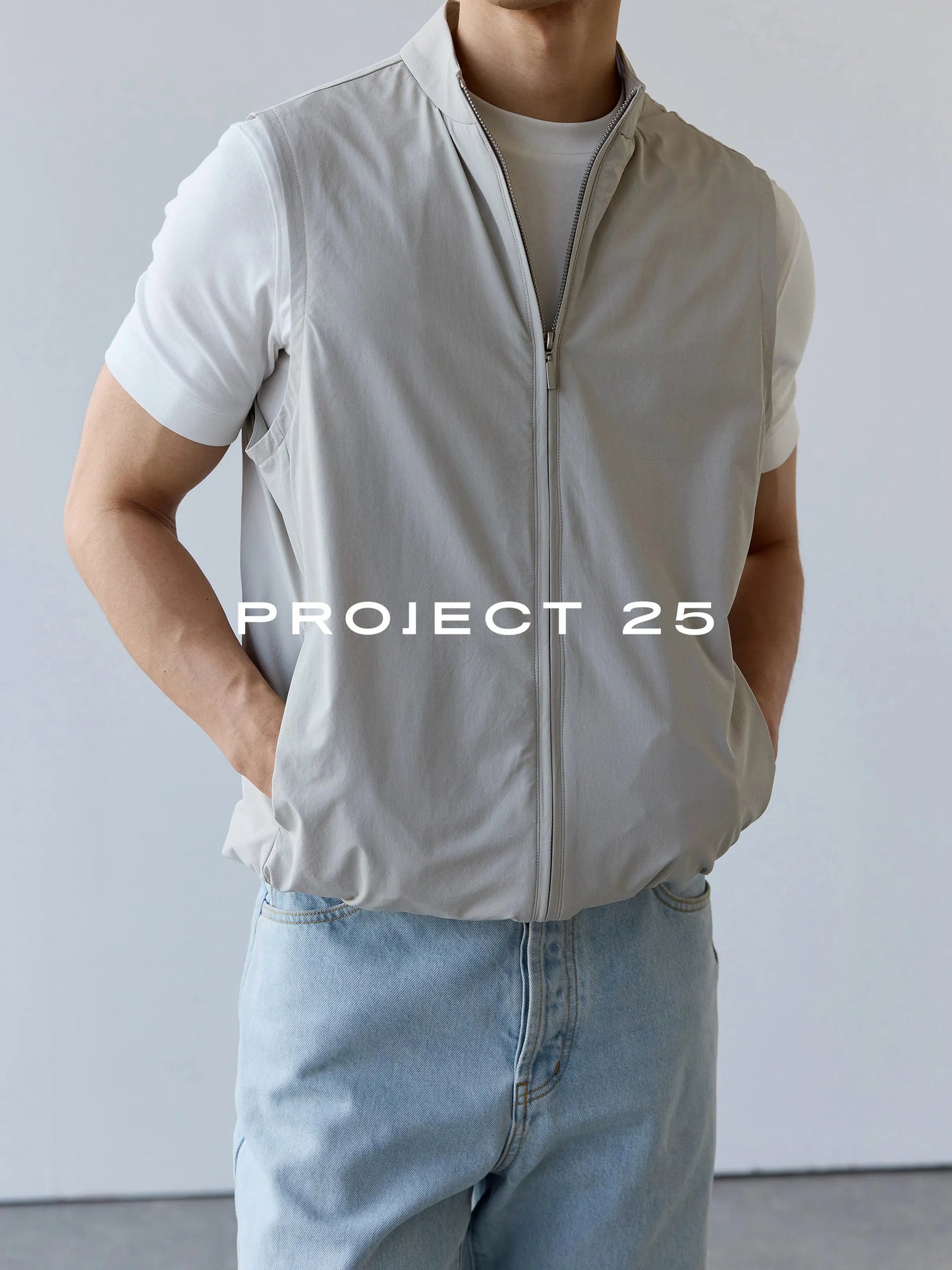PROJECT 25 Men's Stand Collar Lightweight 4-Way Stretch Zip Vest Water Resistant Outdoor Sports Commute Sleeveless Jacket