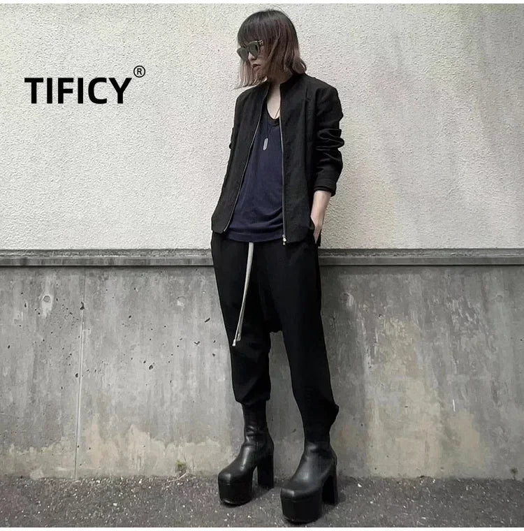 High Street Cotton Pant Cansual Men's Versatile Dark RICK RO Casual Harem Loose Pants Hanging Crotch Sweatwear Long Pants