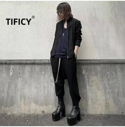 High Street Cotton Pant Cansual Men's Versatile Dark RICK RO Casual Harem Loose Pants Hanging Crotch Sweatwear Long Pants