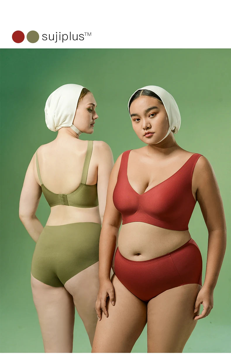 SUJIIN Plus Size Seamless Bra Sets for Women 2025 Push Up Wireless Minimizer Bras Lady Anti-sagging Bralettes for Large Breasts