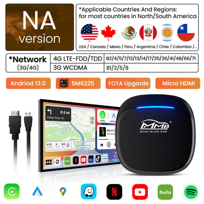 3 in 1 Android15 Wireless Car Carplay Wireless Android Auto MMB MAX Smart Box QCM6350 8-Core GPS WiFi 4G SIM AI Box For Youtube