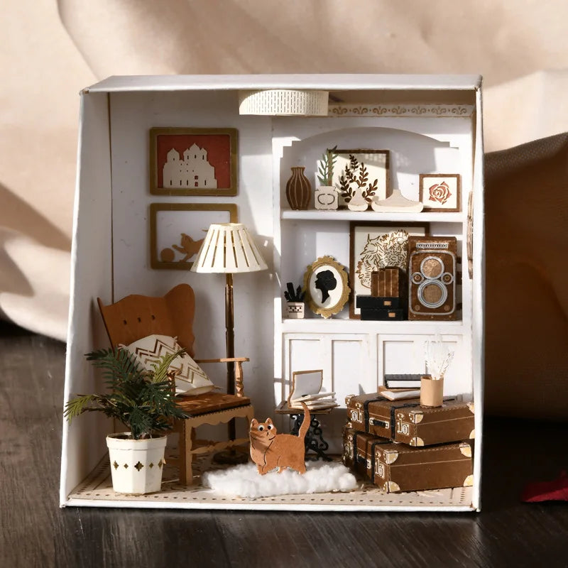 Wooden Mini Doll Hous DIY Kit for Making Room Toys Home Bedroom Decoration with Furniture Kit with LED for Home Decoration Gifts
