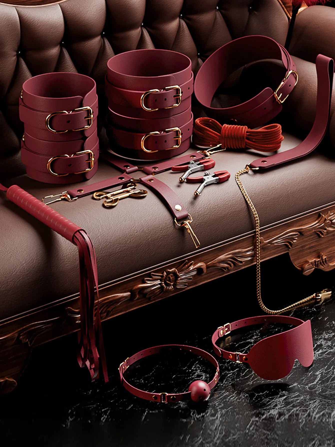 Exotic Sex Toys, Leather Plush sexy Bondage Bundle Set, Gag, Whip, Butt Plug, Sex Toys for Women, Nipple Clips, Erotic Sex Toys